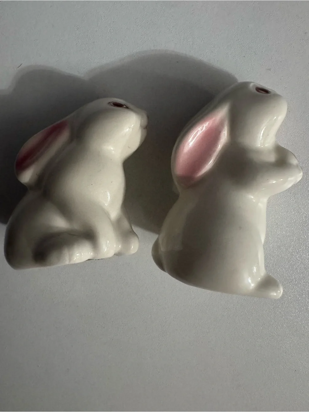 Vintage Avon Ceramic Bunny salt and pepper set with Pink Accents